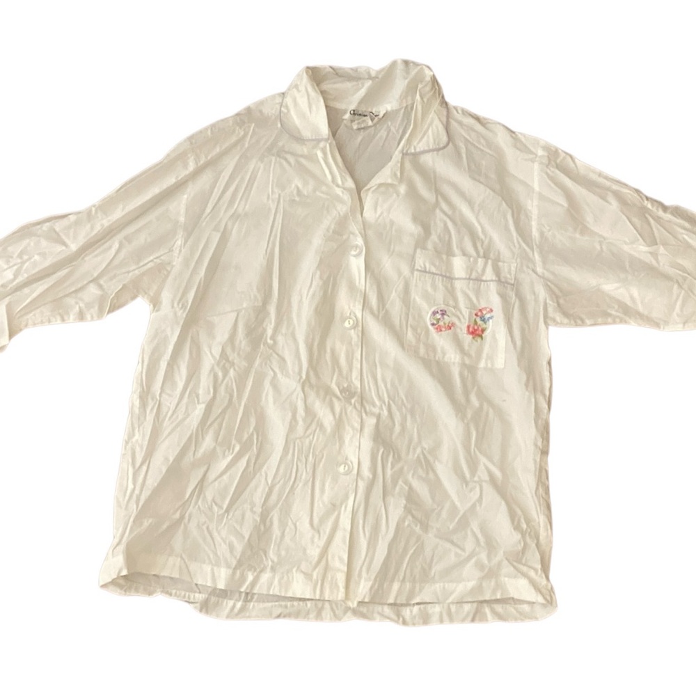 Vintage CHRISTIAN DIOR WHITE NIGHTSHIRT W/ EMBROIDERED ‘CD’ on POCKET! M- Rare